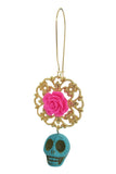 Jewellery Mexican Pink Flower Sugar Skull Day of the Dead Turquoise Skull Earrings