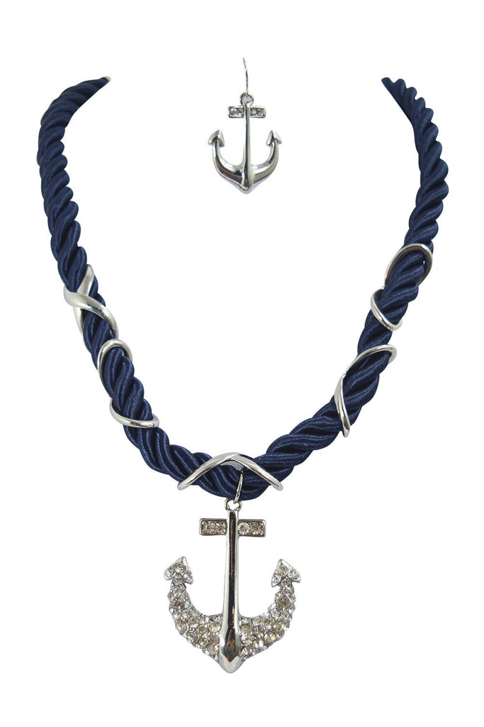 Jewellery Nautical Navy Chunky Rope and Anchor Charm Necklace and Earrings Set