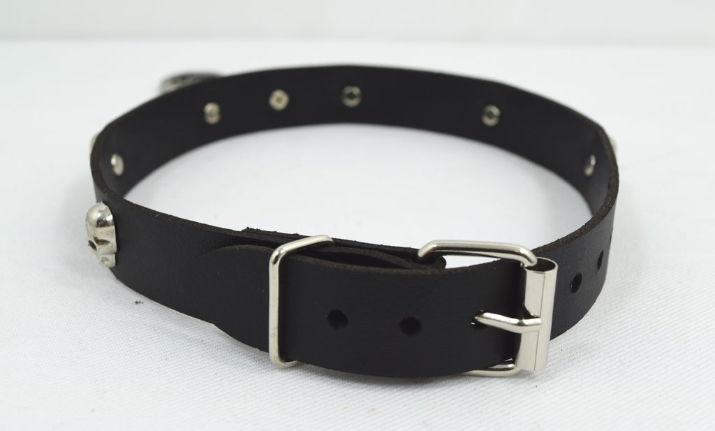 Punk Rock Emo Snake and Pentagram Charm Skull Stud Leather Choker