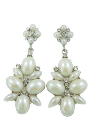 Jewellery Victorian White Imitation Pearl Flower Cocktail Party Earrings