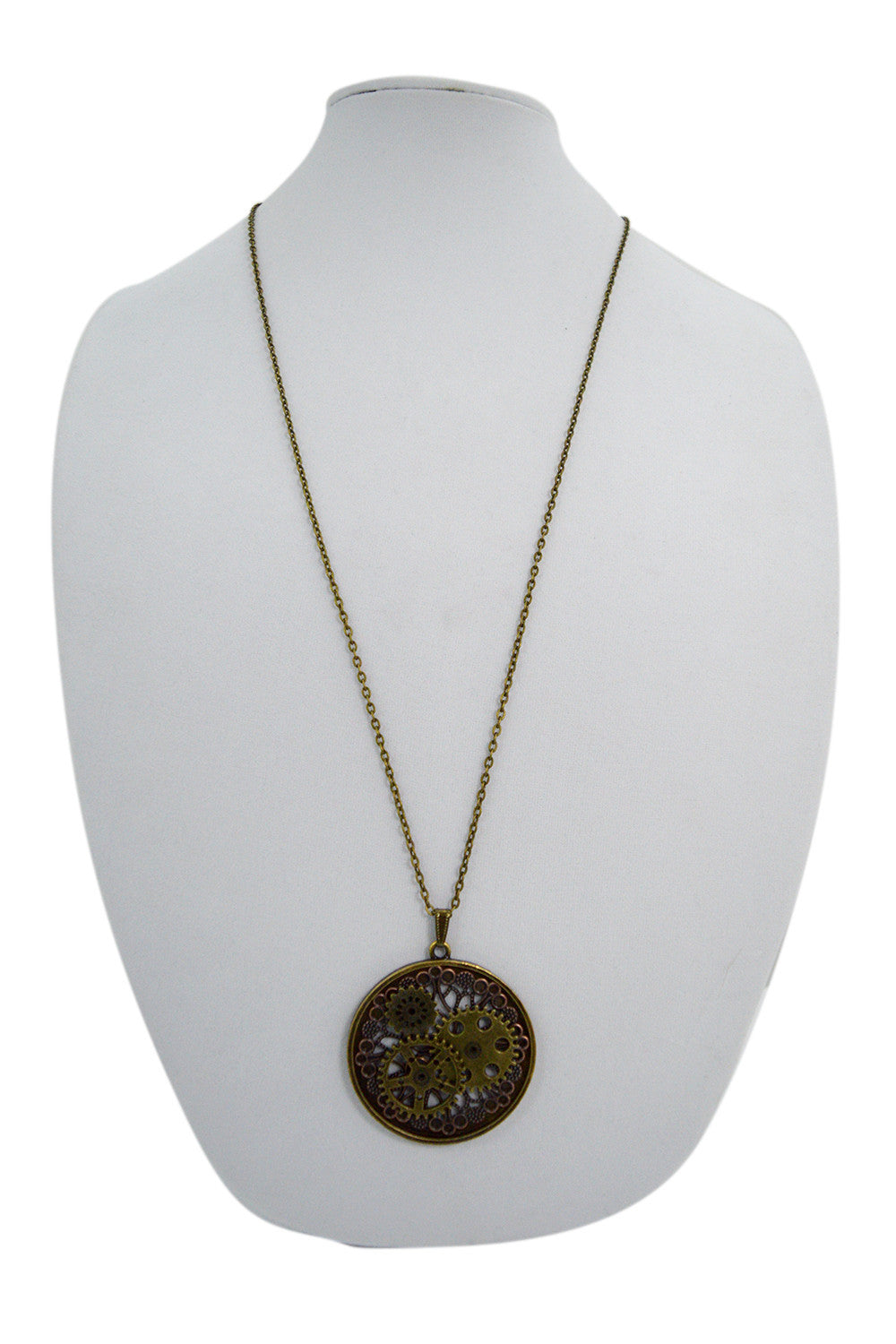 Jewellery Western Vintage Steampunk Gears with Filigree Round Pendant Necklace