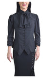 Tops Gothic Victorian Steampunk Black Ruffle Tie Neck Rutched Sleeve Blouse