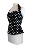 Tops Pinup 50's Style Black and White Polka Dot Halter Top