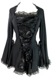 Tops EU20 / Black Plus size Victorian Gothic Steampunk Bell Sleeves Ribbon Lace Top