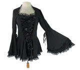 Tops Plus size Victorian Gothic Steampunk Bell Sleeves Ribbon Lace Top