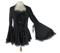 Tops Plus size Victorian Gothic Steampunk Bell Sleeves Ribbon Lace Top