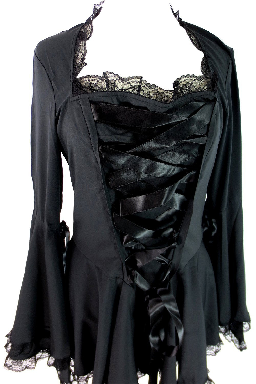 Tops Plus size Victorian Gothic Steampunk Bell Sleeves Ribbon Lace Top