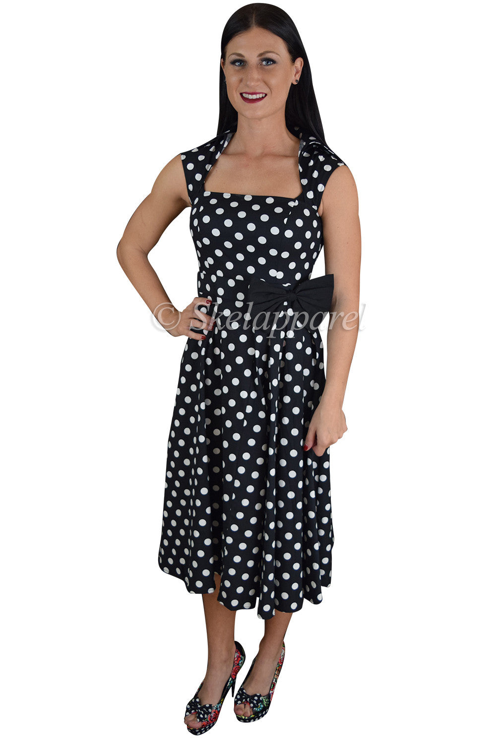 Dresses 60's Vintage Inspired black white Polka Dot print Swing Dress