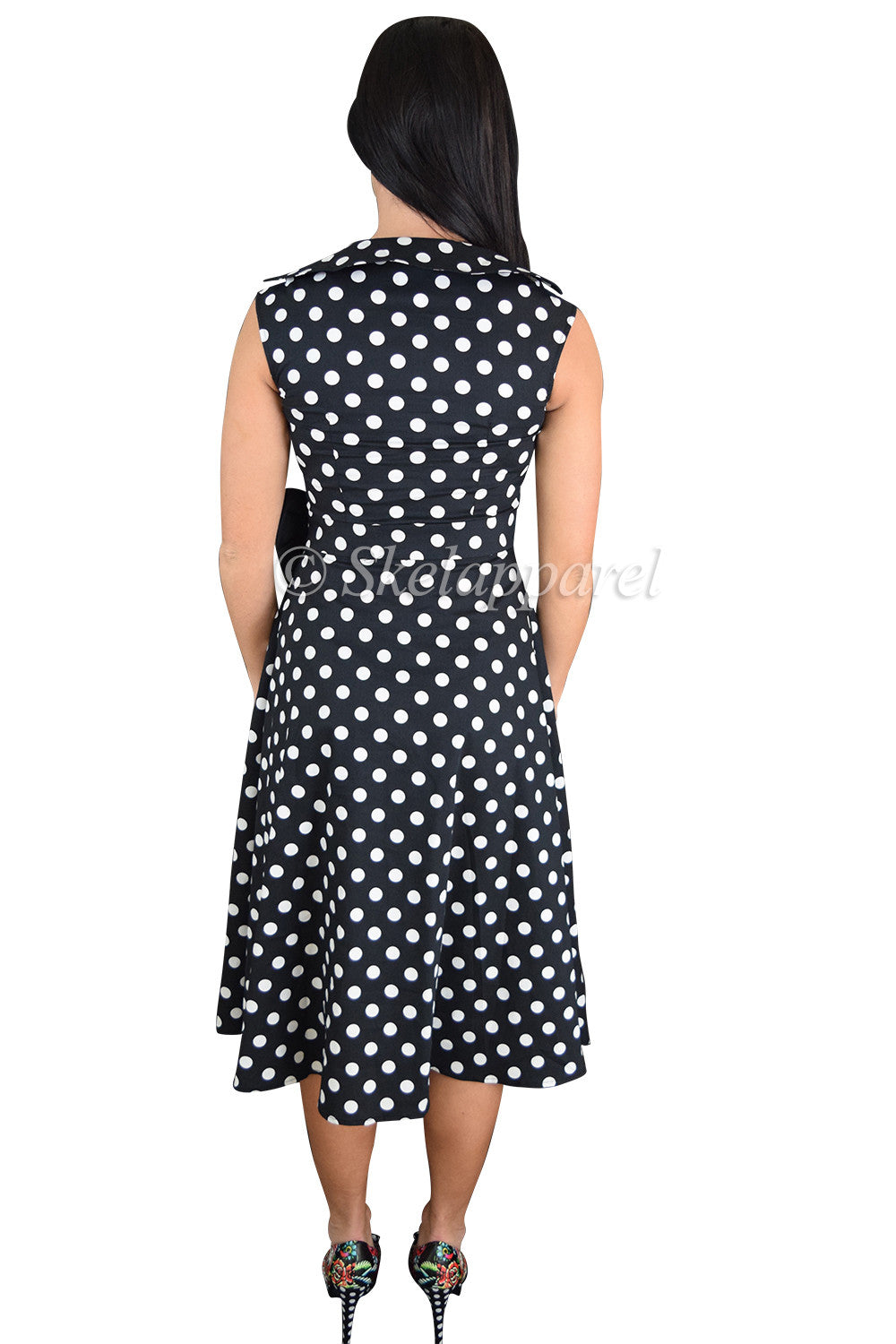 Dresses 60's Vintage Inspired black white Polka Dot print Swing Dress