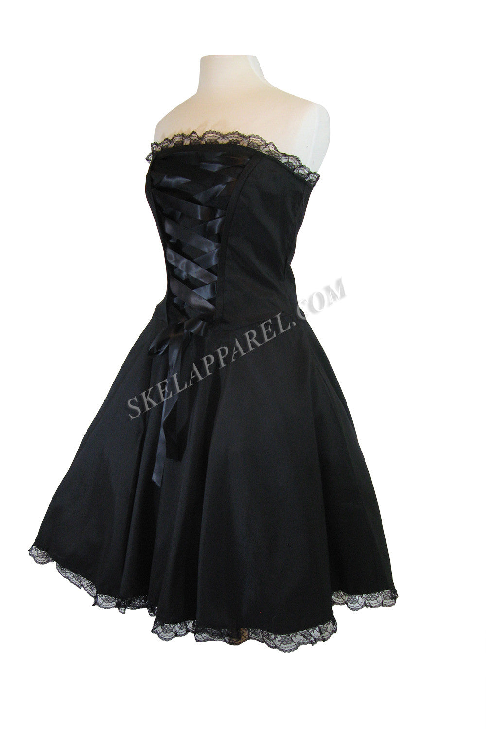 Dresses Gothic Rockabilly Black Satin Corset Lace-up Dress