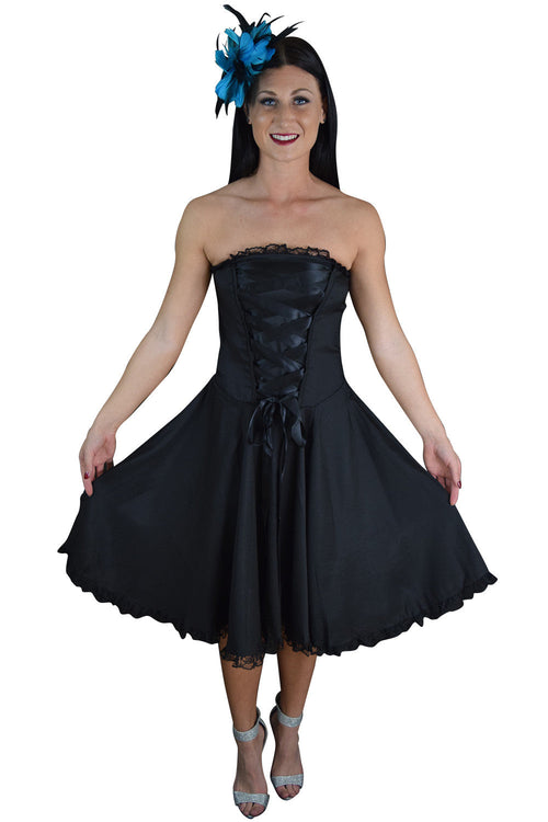 Victorian Style Satin ribbon Strapless Black Satin Corset Lace-up Dress 12 (EU44) / Black