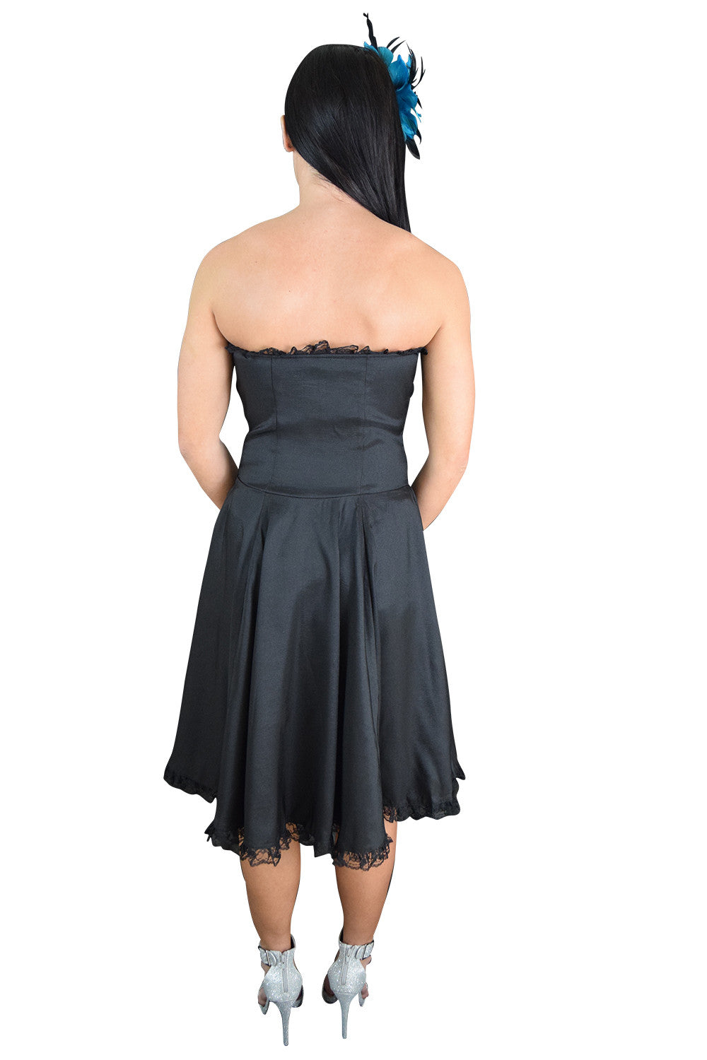 Dresses Gothic Rockabilly Black Satin Corset Lace-up Dress