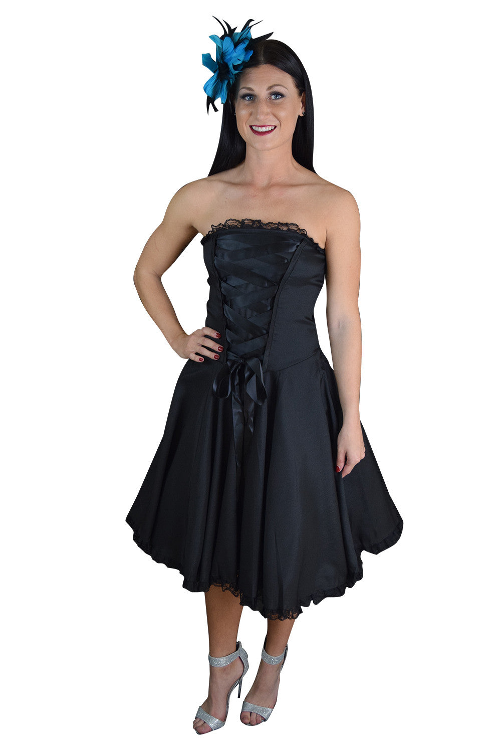 Dresses Gothic Rockabilly Black Satin Corset Lace-up Dress