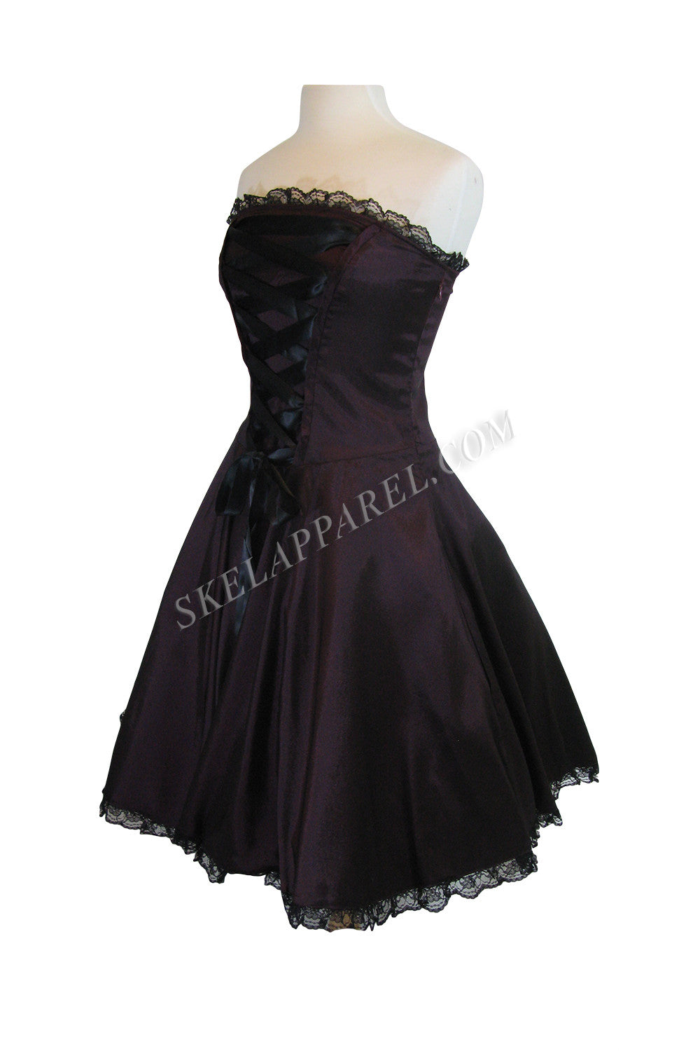 Victorian Style Satin ribbon Strapless Purple Satin Corset Lace-up Dress 10 (EU42) / Purple Victorian Style Satin ribbon Strapless Purple Satin Corset Lace-up Dress 10 (EU42) / Purple