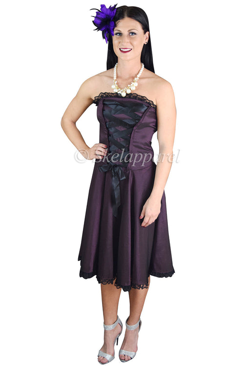 Victorian Style Satin ribbon Strapless Purple Satin Corset Lace-up Dress, 12 (EU44) / Purple