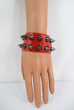 Jewellery Gothic Grunge Punk Rock vinyl Red clear Wide Leather Spiked Bracelet
