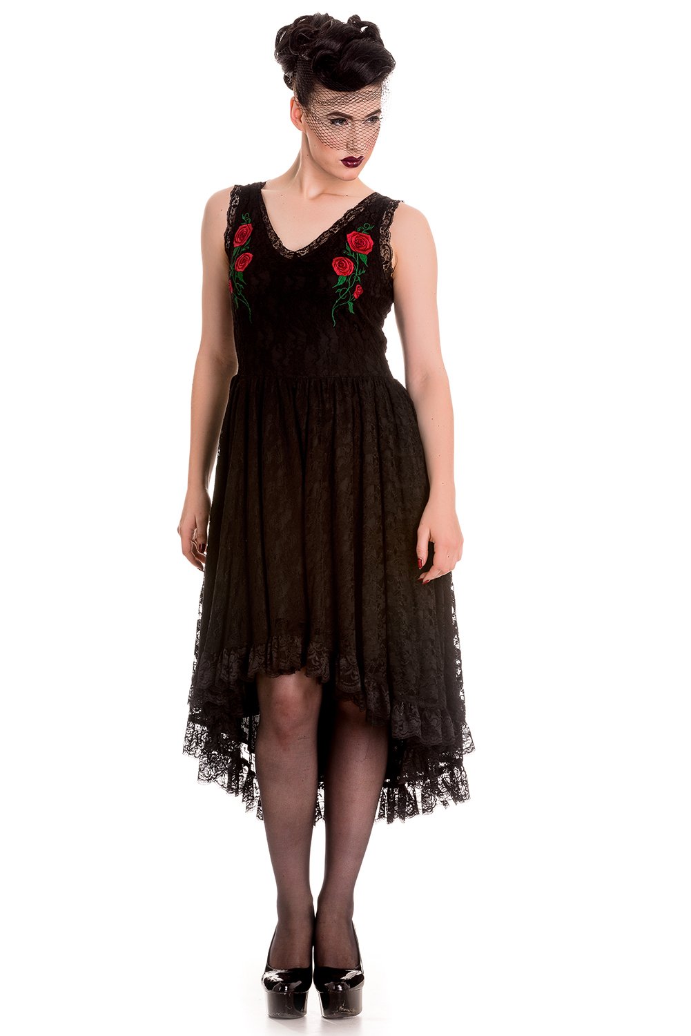 Dresses Spin Dr. Gothic Midnight Dance Black Floral Lace High-low Party Dress