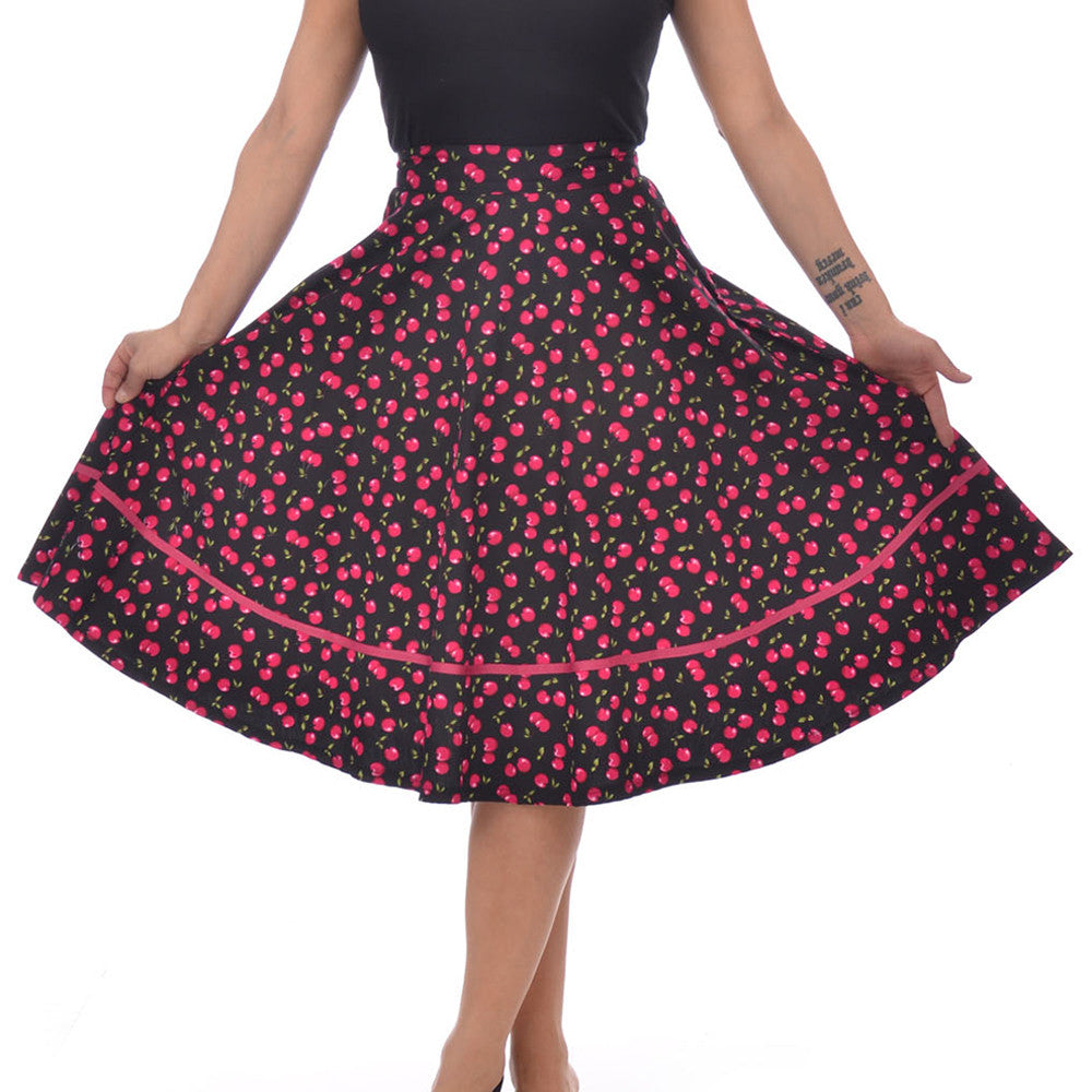 Bottoms Retro Vintage Pin-up Cherry Cherries Swing Skirt
