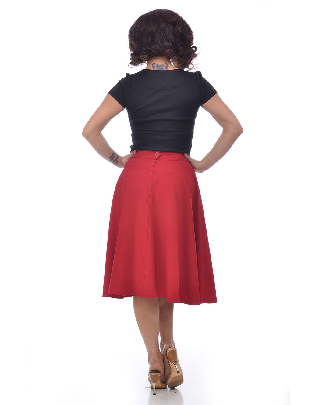 Bottoms Steady Clothing High Waist Pin-up Office Lady Cherry Red Swing Circle Skirt