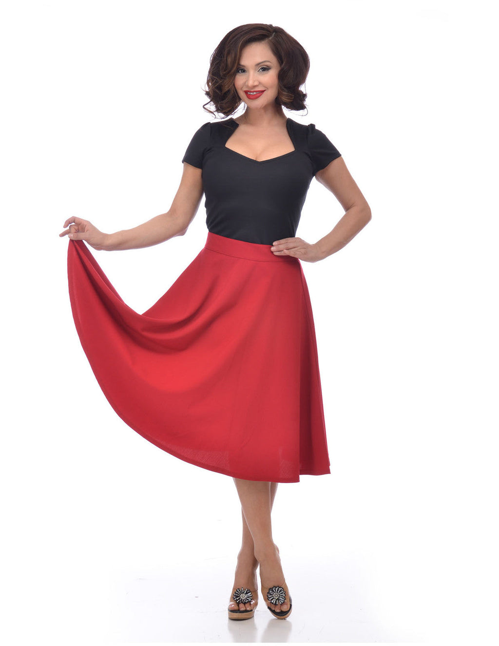 Bottoms Steady Clothing High Waist Pin-up Office Lady Cherry Red Swing Circle Skirt