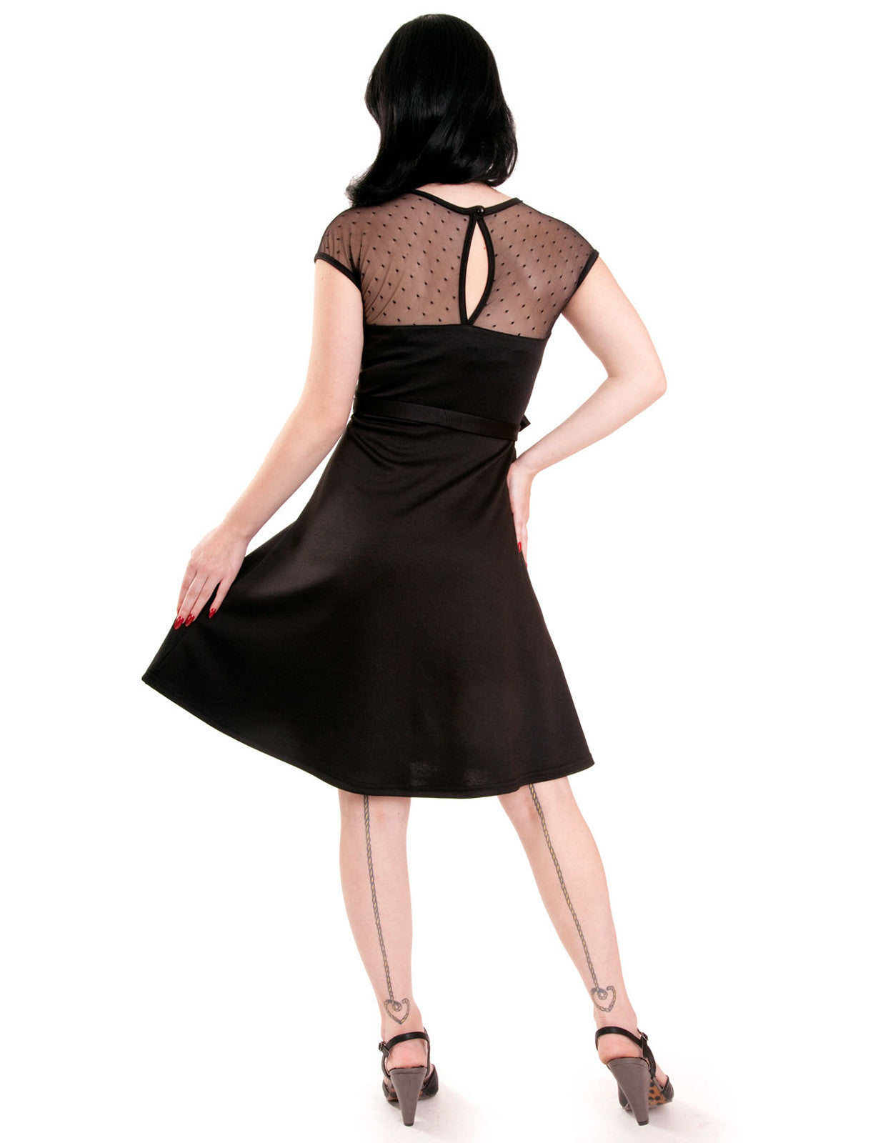 Rock Steady Retro Pinup Black Sheer Lace Polka Dot Fit & Flare Dress Rock Steady Retro Pinup Black Sheer Lace Polka Dot Fit & Flare Dress