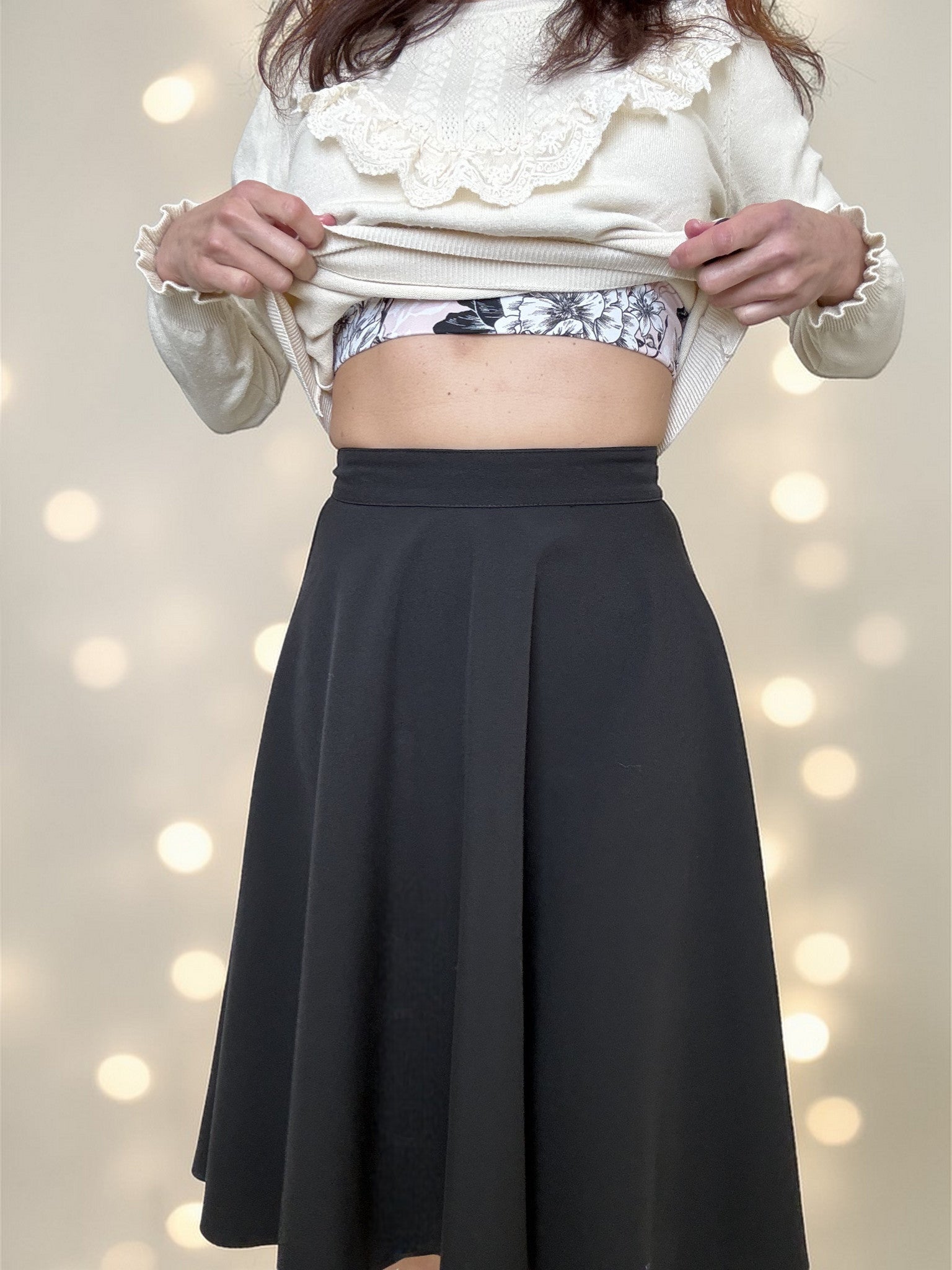 Steady Clothing High Waist Pin-up Office Lady Black Swing Circle Skirt - Skelapparel