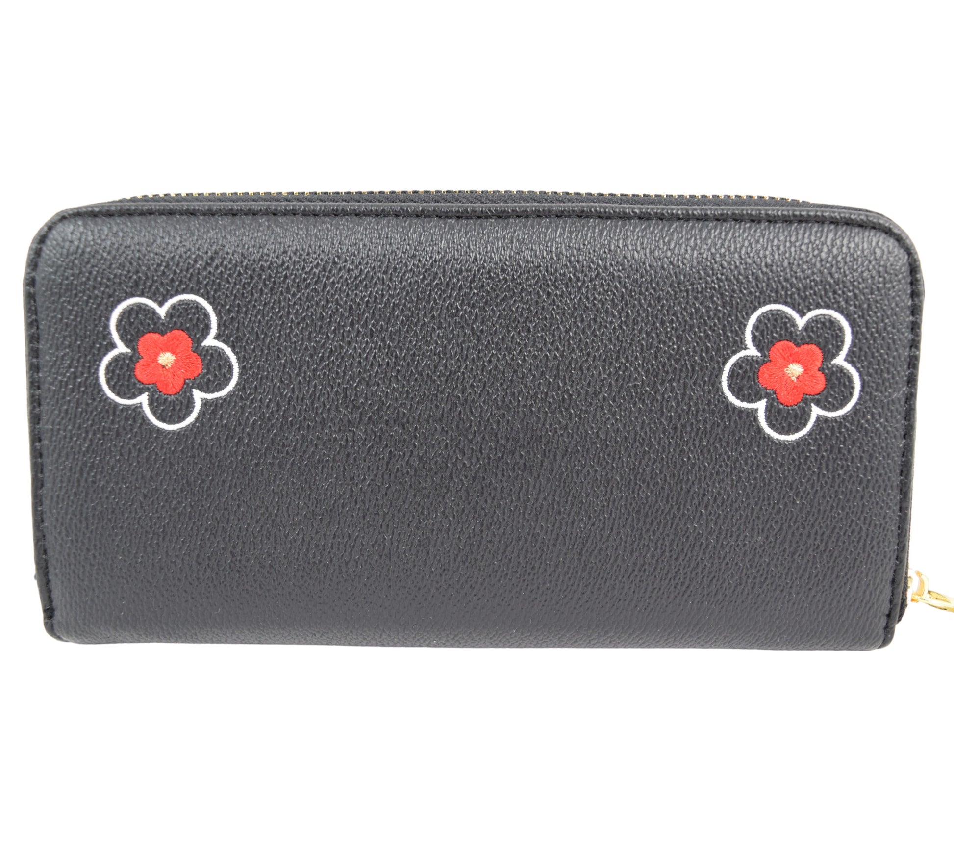 Day of the Dead Flower Sugar Skull Embroidered Zip Around Wallet - Skelapparel