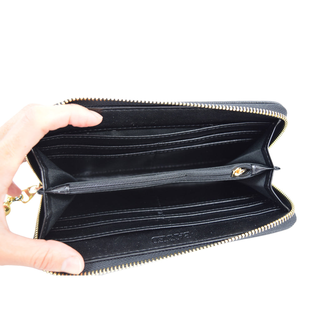 Day of the Dead Flower Sugar Skull Embroidered Zip Around Wallet - Skelapparel