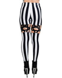 Bottoms Goth Night circus Inverted Pentagram Harness Garter strap High Waist Black & White Stripe Leggings
