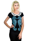 Tops S / Black Sea punk Paisley Blue Seahorse Blue Seahorses Kissing Lace Collar Black Top