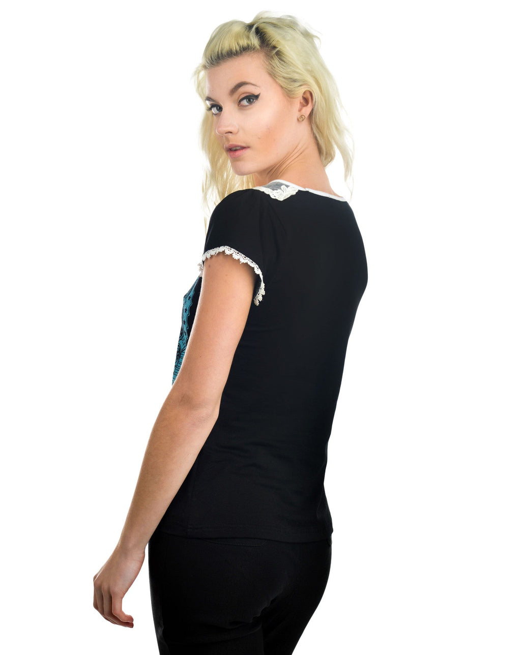 Tops S / Black Sea punk Paisley Blue Seahorse Blue Seahorses Kissing Lace Collar Black Top