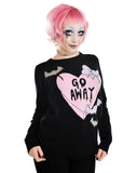 Tops Too Fast Pastel Goth Creepy Love Emo Candy Heart Go Away Black Knit Sweater