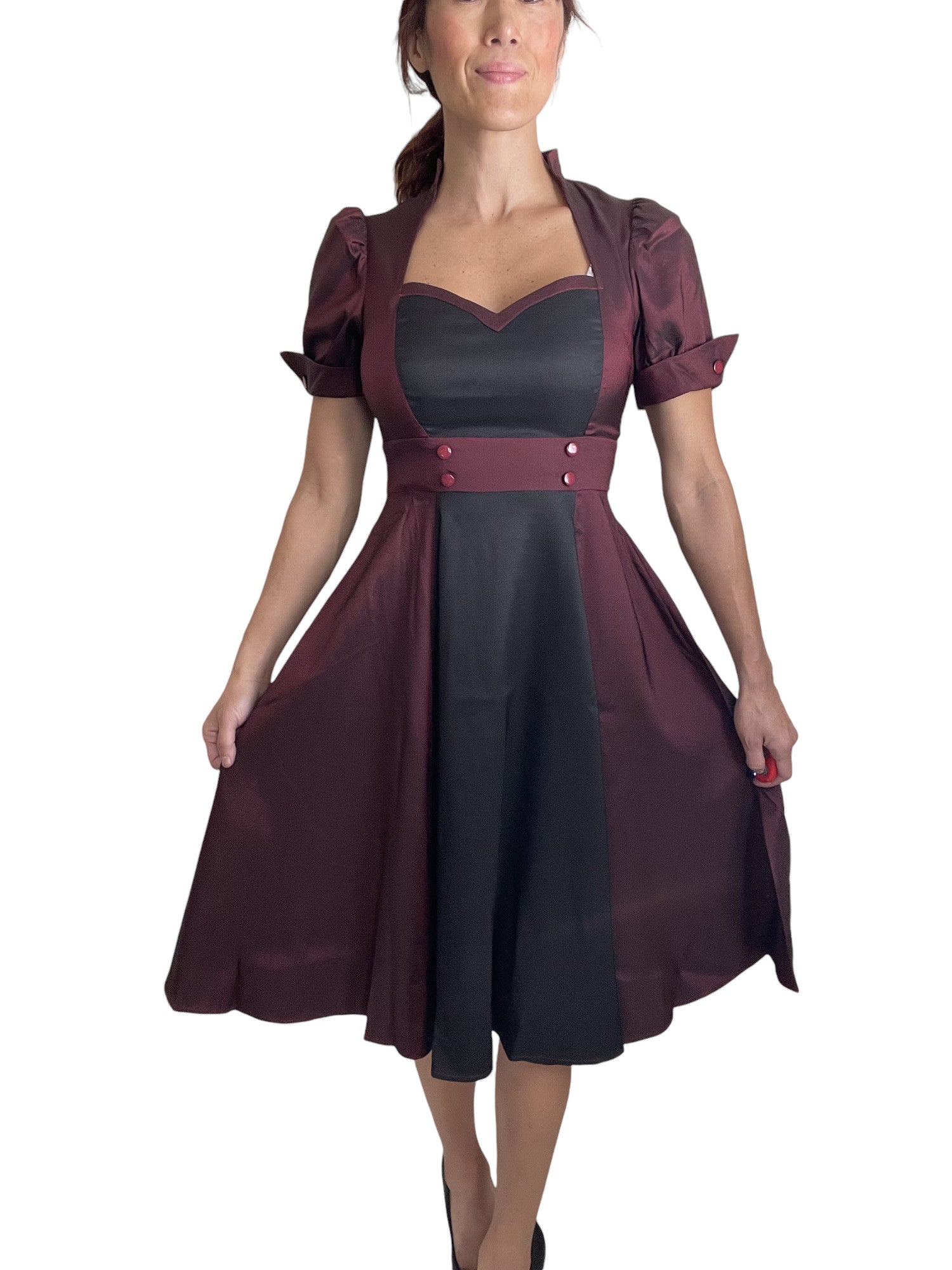 Elegant Two Tone Satin Party Dress - Burgundy and Black 4 (EU36) Elegant Two Tone Satin Party Dress - Burgundy and Black 4 (EU36)