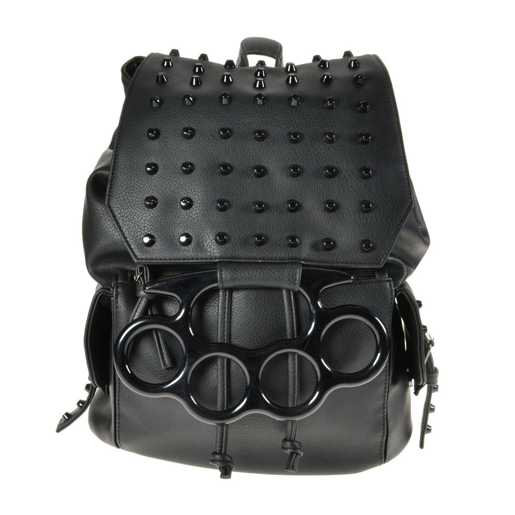 Vixxsin Goth Punk Rock Large Brass Knuckles Handles Black Backpack