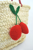 Accessories 60's Vintage Inspired Natural Straw Cherry Pom Pom Tote Bag