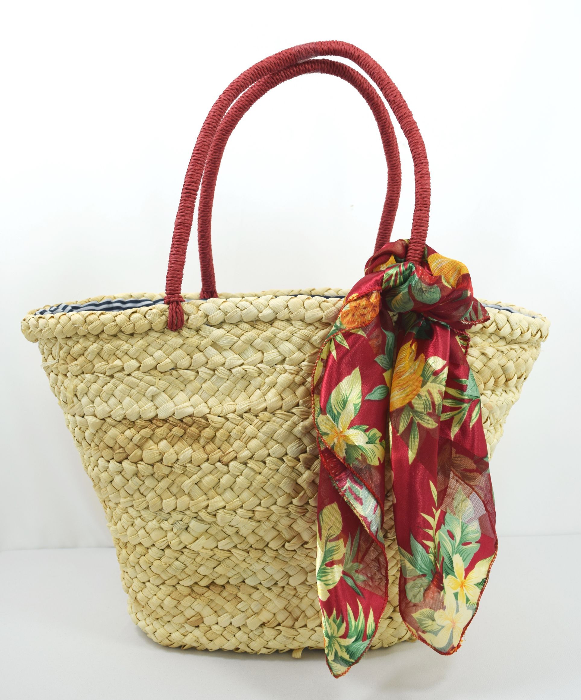 Accessories 60's Vintage Inspired Natural Straw Cherry Pom Pom Tote Bag