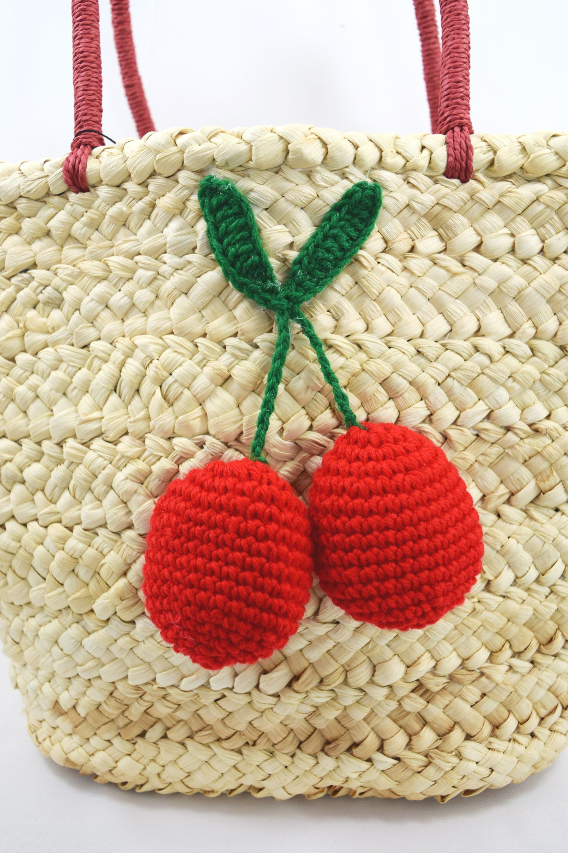 Accessories 60's Vintage Inspired Natural Straw Cherry Pom Pom Tote Bag