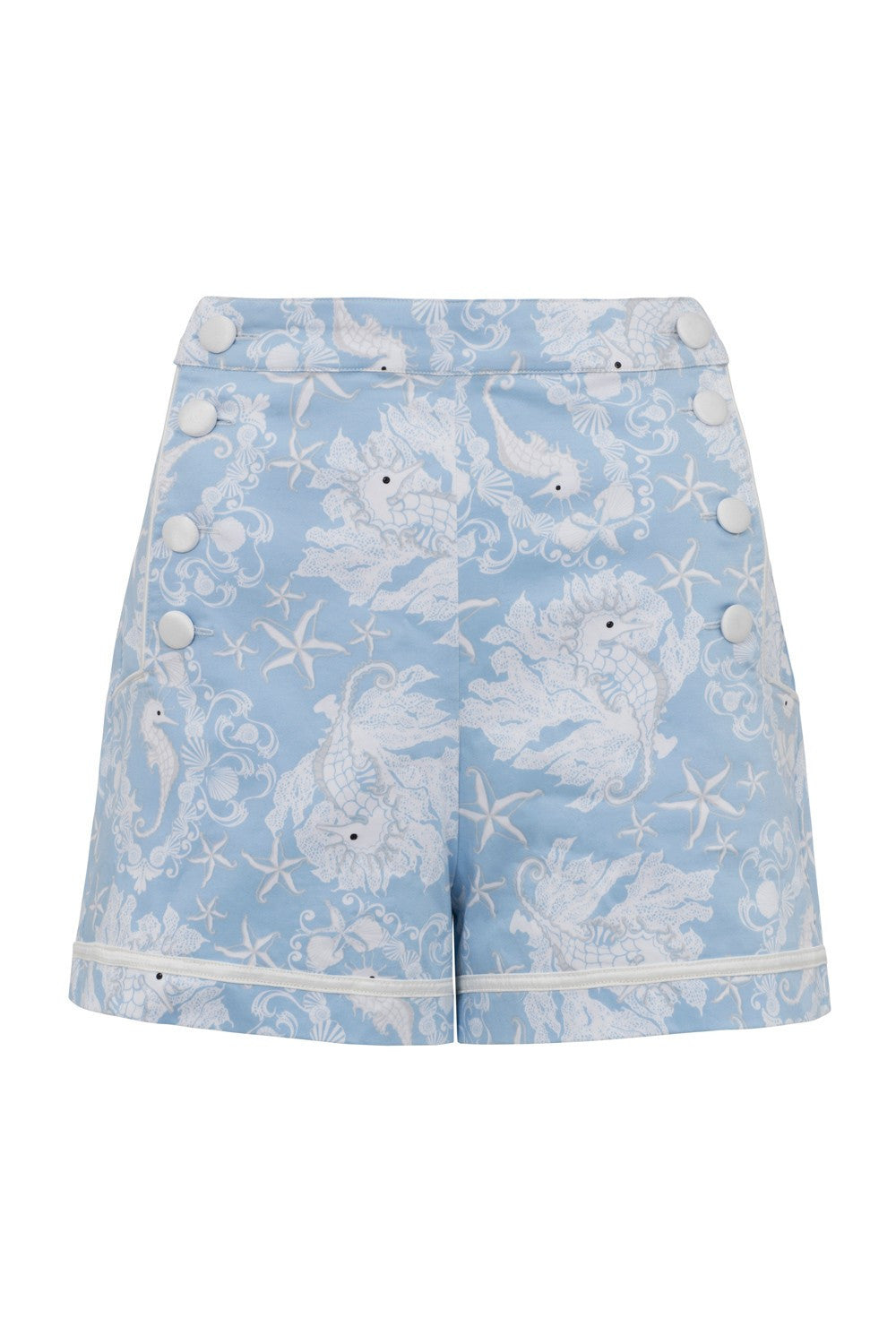 Bottoms Nautical Love Seahorses Print Stretch High Rise Waisted Shorts