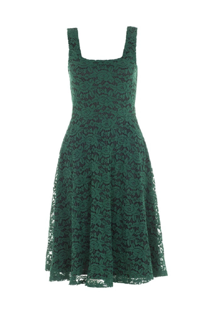 Vintage Inspired 60's Victorian Green Rose Lace Flare Party Dress Skelapparel Vintage Inspired 60's Victorian Green Rose Lace Flare Party Dress Skelapparel