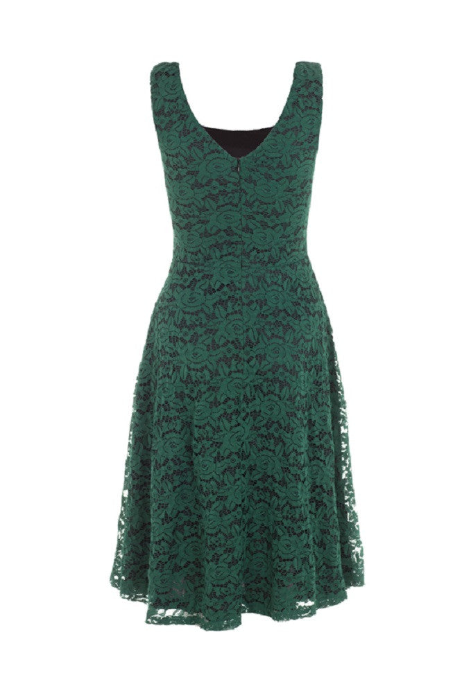 Vintage Inspired 60's Victorian Green Rose Lace Flare Party Dress Skelapparel Vintage Inspired 60's Victorian Green Rose Lace Flare Party Dress Skelapparel