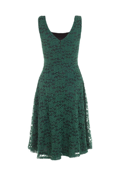 Vintage Inspired 60's Victorian Green Rose Lace Flare Party Dress ...