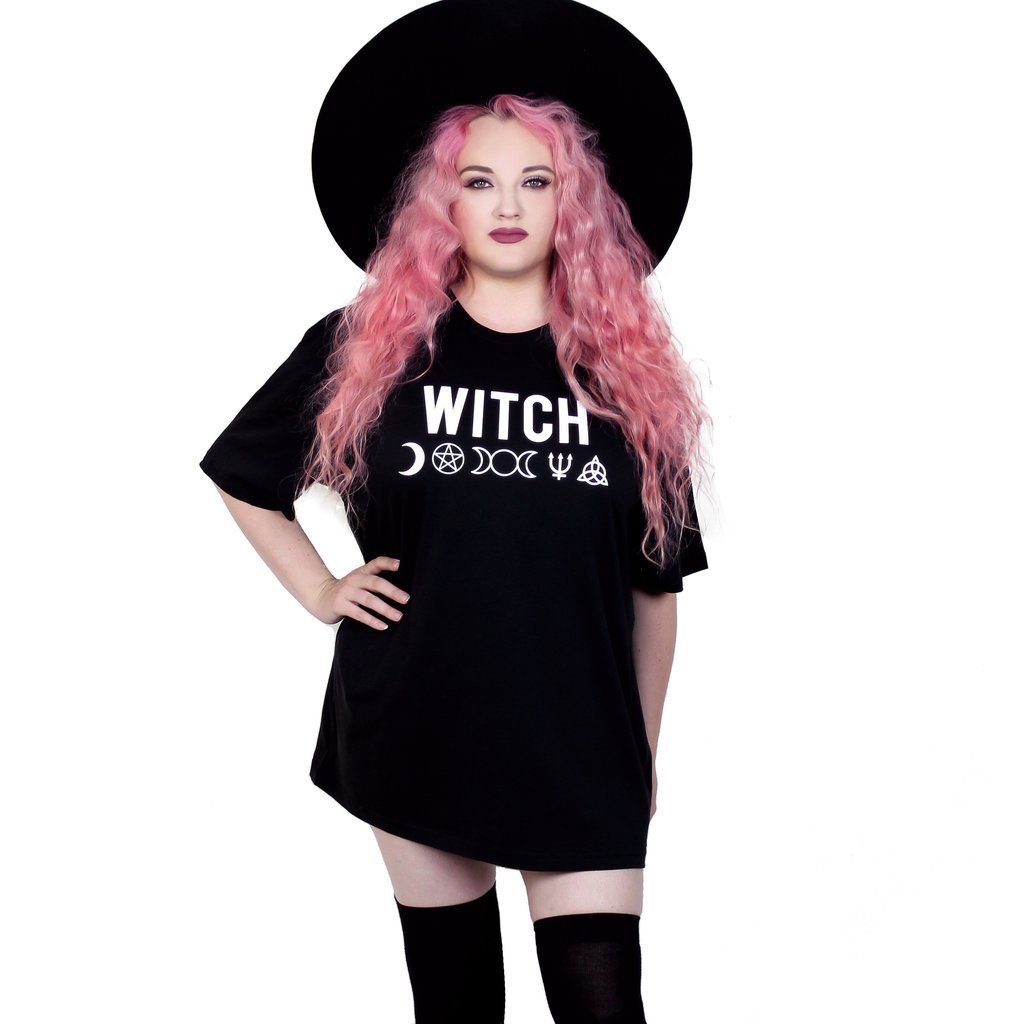 Tops Witch Wicca Symbols Black Oversized Tee
